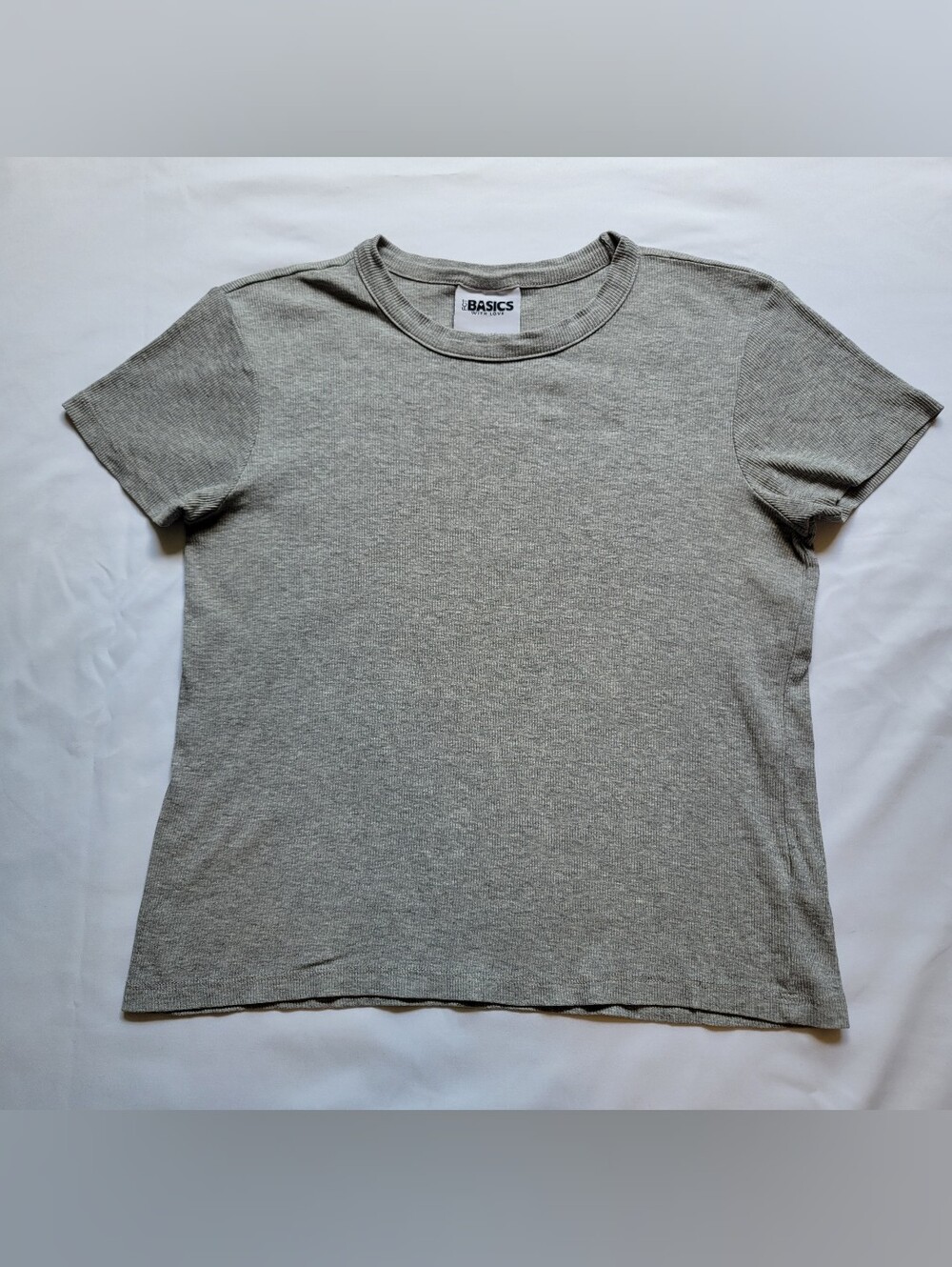 FCT Basics With Love Womens Large Baby Tee Grey Ribbed T Shirt